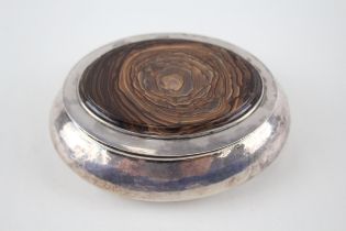Vintage Hallmarked 1931 London Sterling Silver Snuff Box w/ Wood Agate (109g) - Maker -