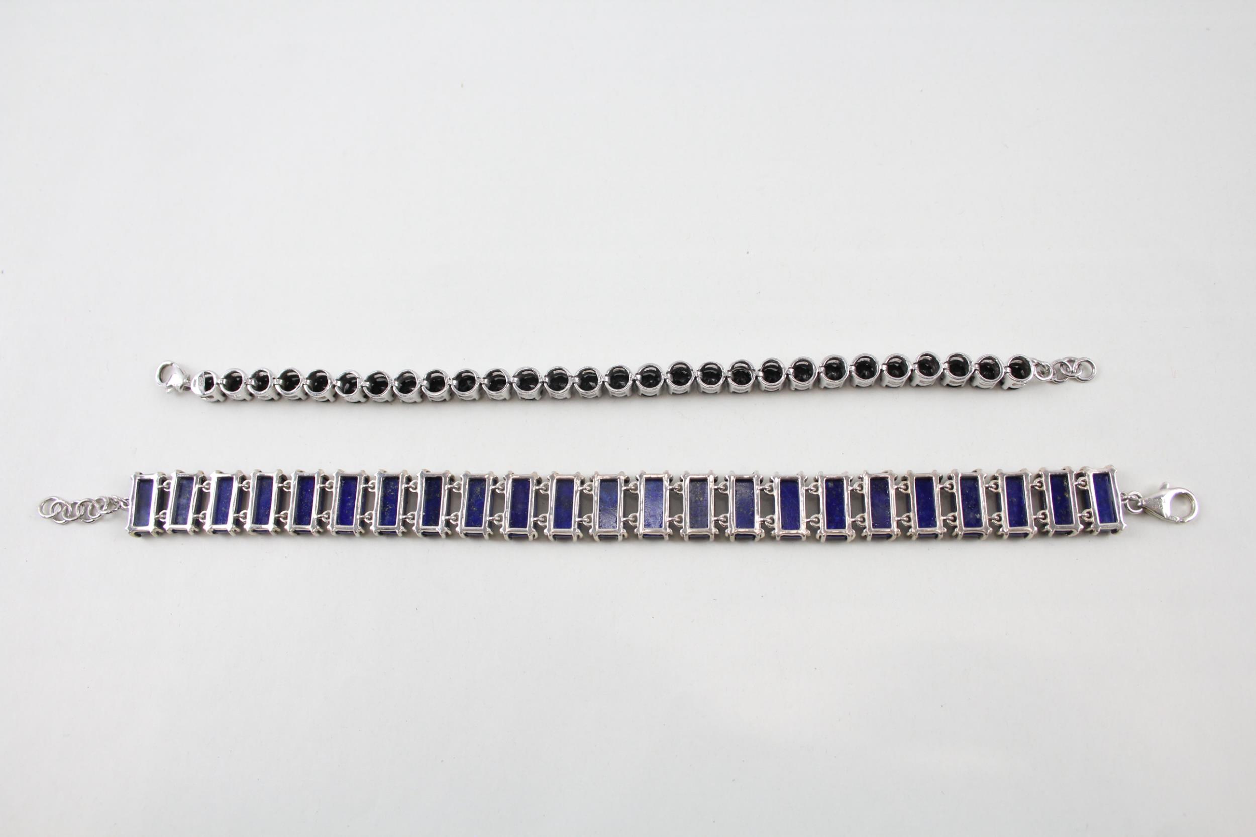 Two silver gemstone tennis bracelets including Lapis Lazuli (48g) - Image 6 of 6