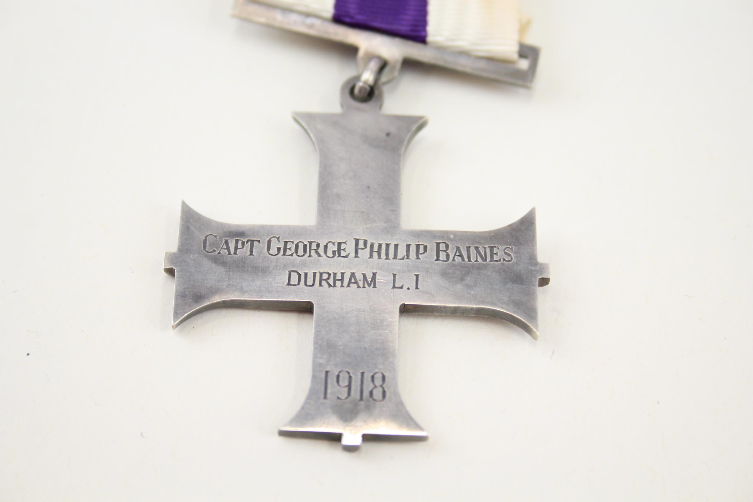 WW1 Military Cross, Engraved, Capt George Philip Baines, Durham L.I 1918 - WW1 Military Cross, - Image 4 of 5