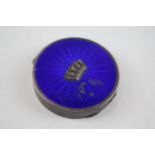 Vintage 1932 Birmingham Sterling Silver Blue Guilloche Enamel Compact (47g) - Maker - John William