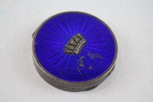 Vintage 1932 Birmingham Sterling Silver Blue Guilloche Enamel Compact (47g) - Maker - John William