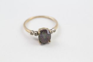 9ct gold oval cut mystic topaz ring with diamond shoulders Size P 2.1 g