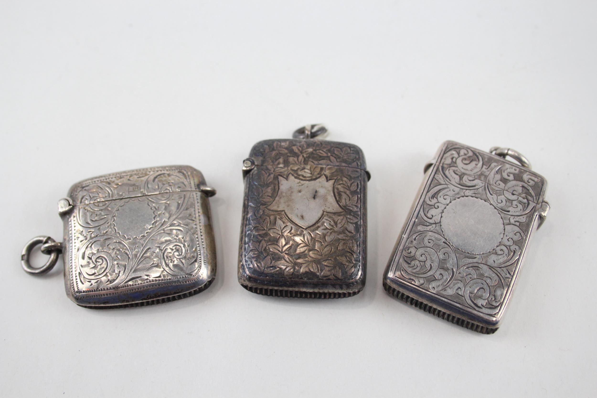 3 x Antique .925 Sterling Silver Vesta / Match Cases Inc Victorian (65g) - In antique condition