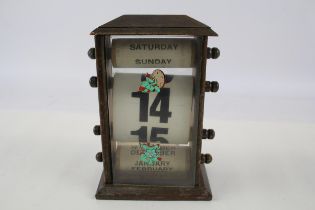 Antique Perpetual Calendar Displaying Day Month & Year, Wood & Glass - Items in vintage condition