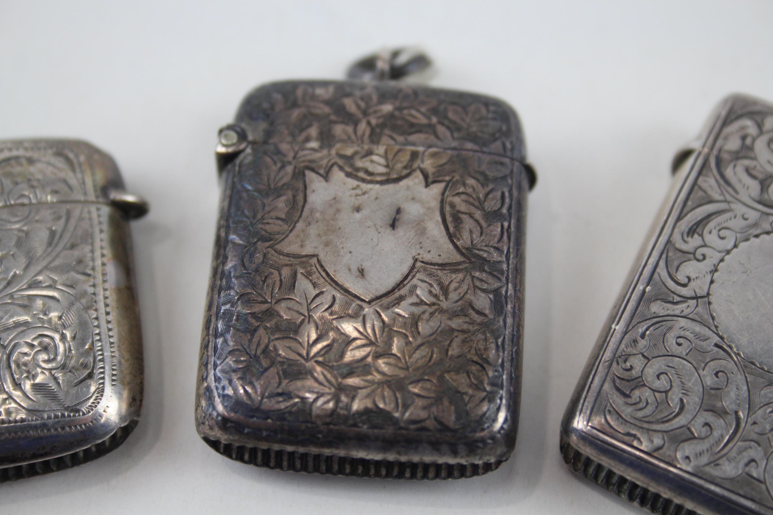 3 x Antique .925 Sterling Silver Vesta / Match Cases Inc Victorian (65g) - In antique condition - Image 3 of 4
