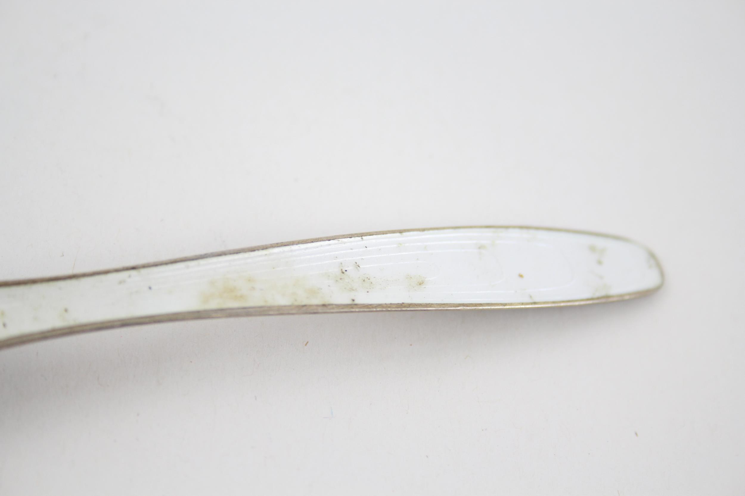 2 x Vintage Stamped .925 Sterling Silver White Guilloche Enamel Spoon & Salt 53g - Inc Norway - Image 3 of 7