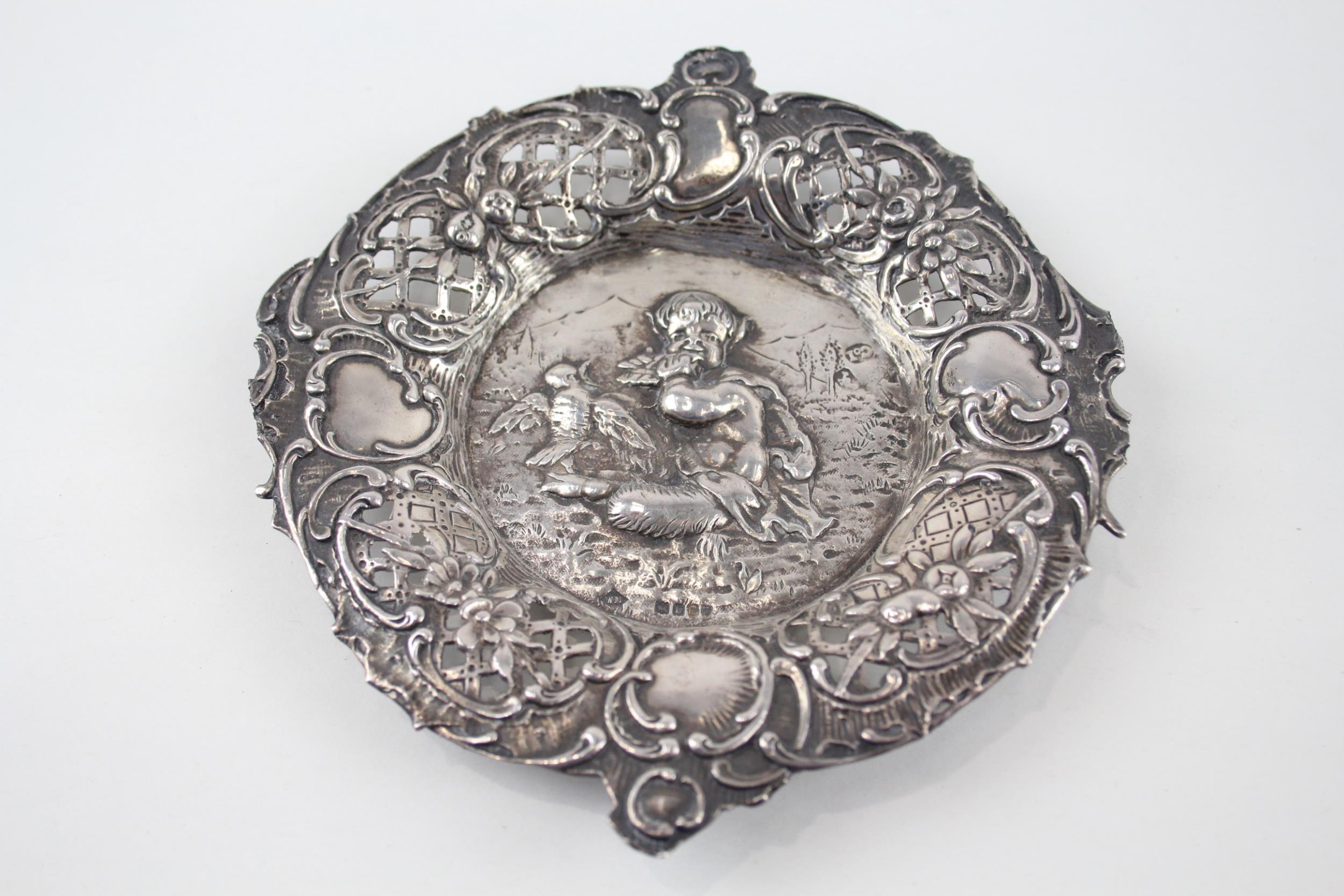 Antique Victorian 1897 London Sterling Silver Cherub Pin Trinket Dish (66g) - Maker - William Neal