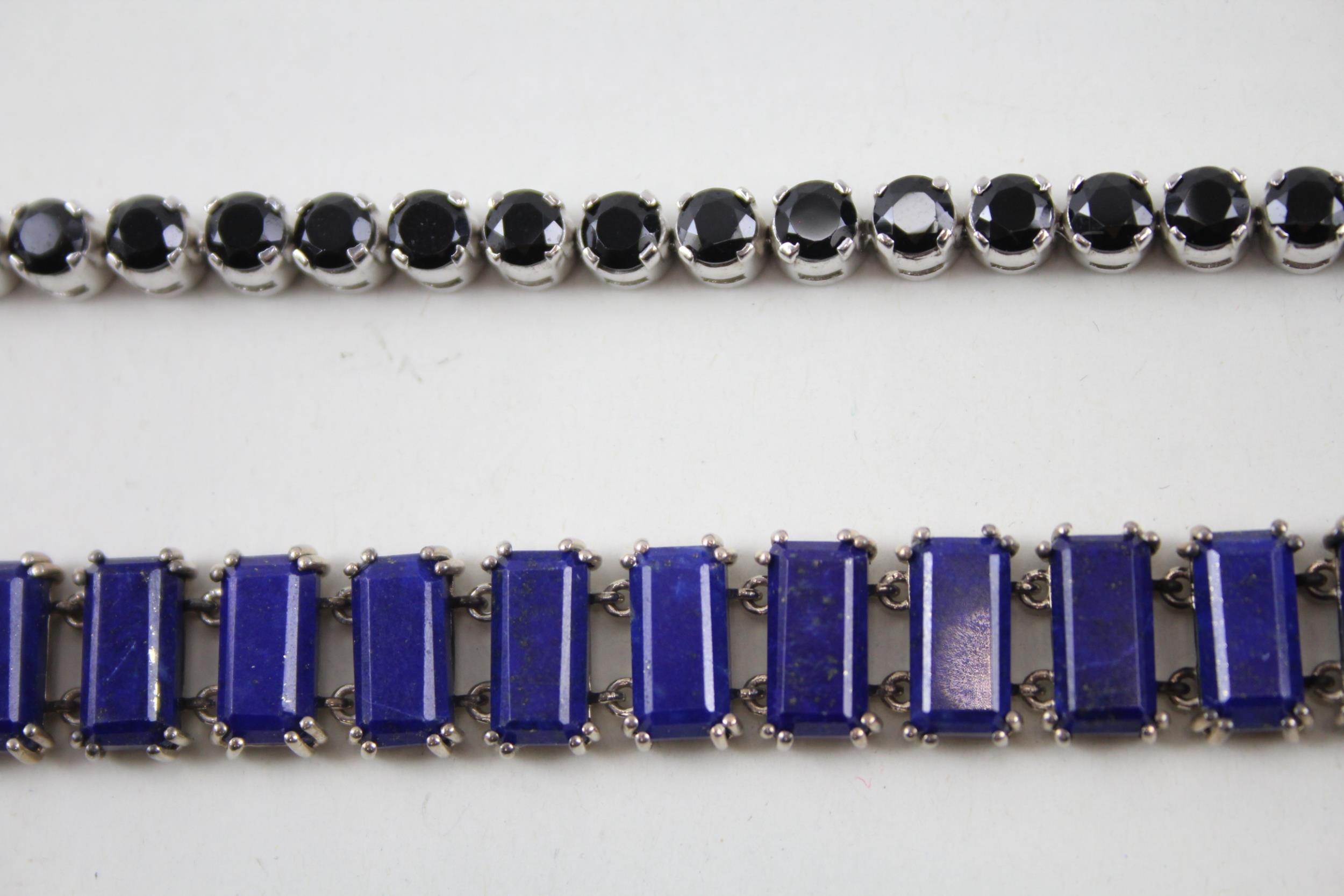 Two silver gemstone tennis bracelets including Lapis Lazuli (48g) - Image 3 of 6