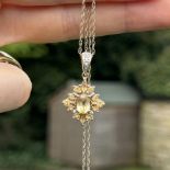 9ct gold citrine and diamond set cluster pendant necklace 3.7 g