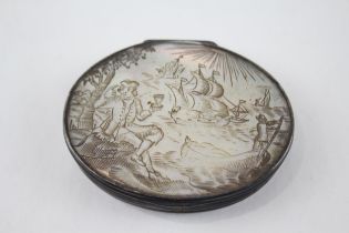 Antique / Vintage .800 SILVER Banded & MOP Sailor Scene Snuff Box (32g) - XRF TESTED FOR