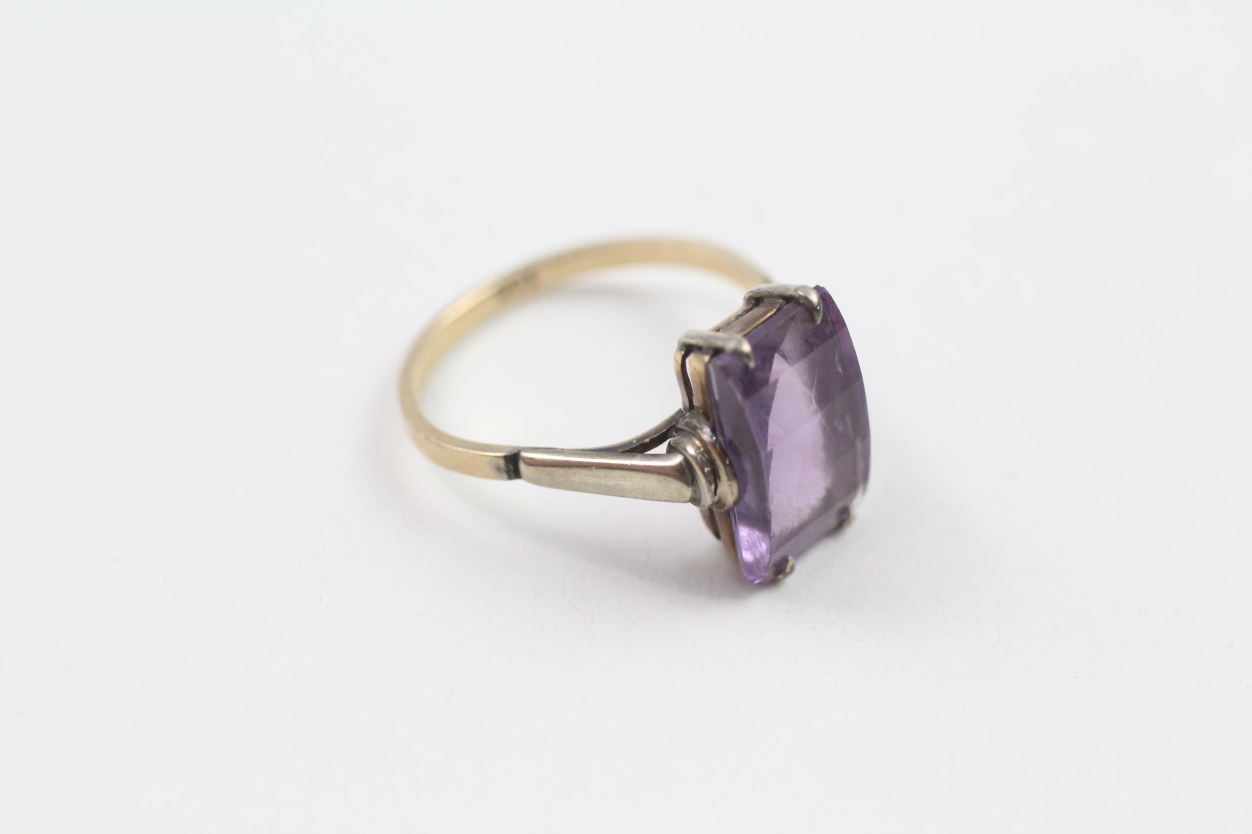 9ct gold antique fancy cut amethyst single stone ring Size L 1/2 2.1 g - Image 3 of 4