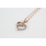 9ct rose gold diamond set open heart pendant necklace 1.9 g