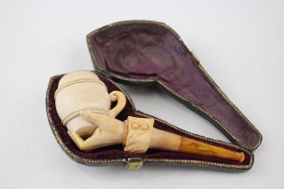 Meerschaum Estate Pipes Inc. Antique Hand Holding Tankard Bowl In Fitted Case - Meerschaum Estate