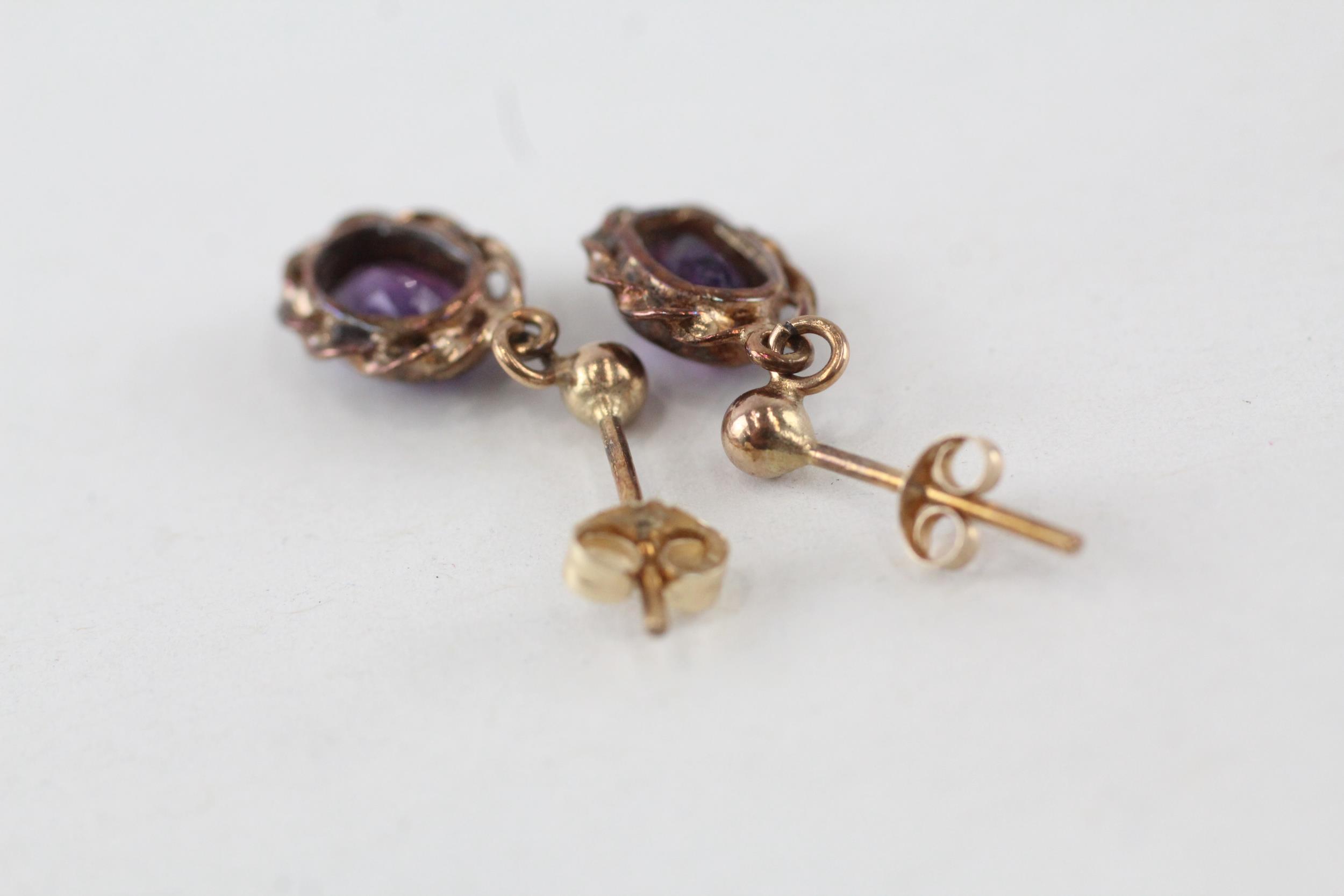 9ct gold amethyst single stone dangle earrings 1.8 g - Image 4 of 4