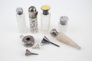 6 x Antique / Vintage .925 Sterling Silver Scent / Perfume Bottles (152g) - Inc Victorian, Cut