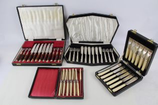 Silver Plate Cutlery Sets Vintage James Dixon & Sons Fish & Dinner Knife Set x 4 - Silver Plate