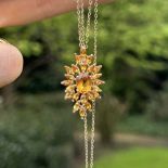 9ct gold marquise and oval cut citrine set starburst pendant necklace 3.4 g