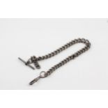 Silver antique watch chain with T-Bar and dog clip (62g)