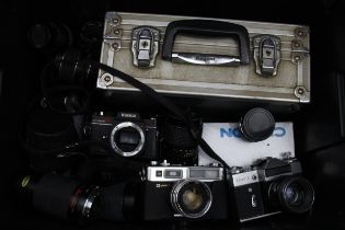 SLR Vintage Film Cameras Inc Zorki, Chinon, FED, Prakitca w/ Misc Lenses Job Lot - SLR Vintage