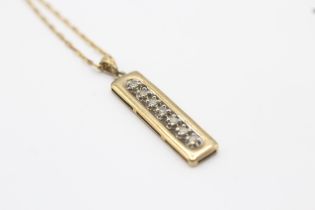 9ct gold diamond seven stone bar pendant necklace 2.6 g