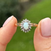 9ct gold opal and diamond halo ring Size N 2.7 g