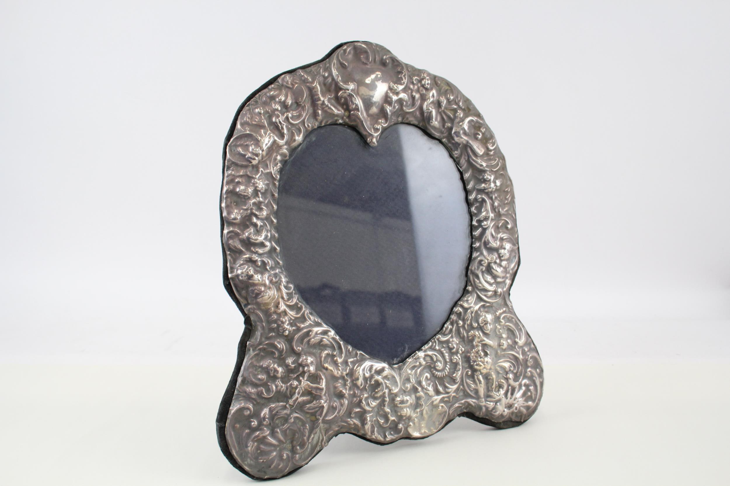 Vintage 1987 London Sterling Silver Cherub Detailed Photograph Frame (660g) - Maker - Unidentifiable