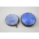2 x Vintage .925 Sterling Silver Blue Guilloche Enamel Ladies Compacts (51g) - In vintage