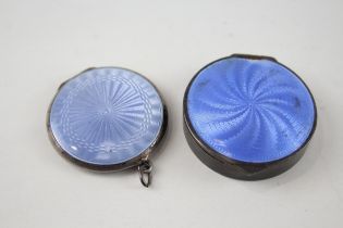 2 x Vintage .925 Sterling Silver Blue Guilloche Enamel Ladies Compacts (51g) - In vintage