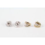 2 x 9ct white and yellow gold diamond set stud earrings 2.4 g