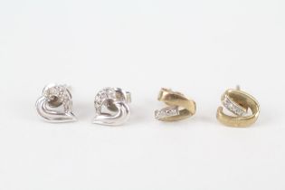 2 x 9ct white and yellow gold diamond set stud earrings 2.4 g