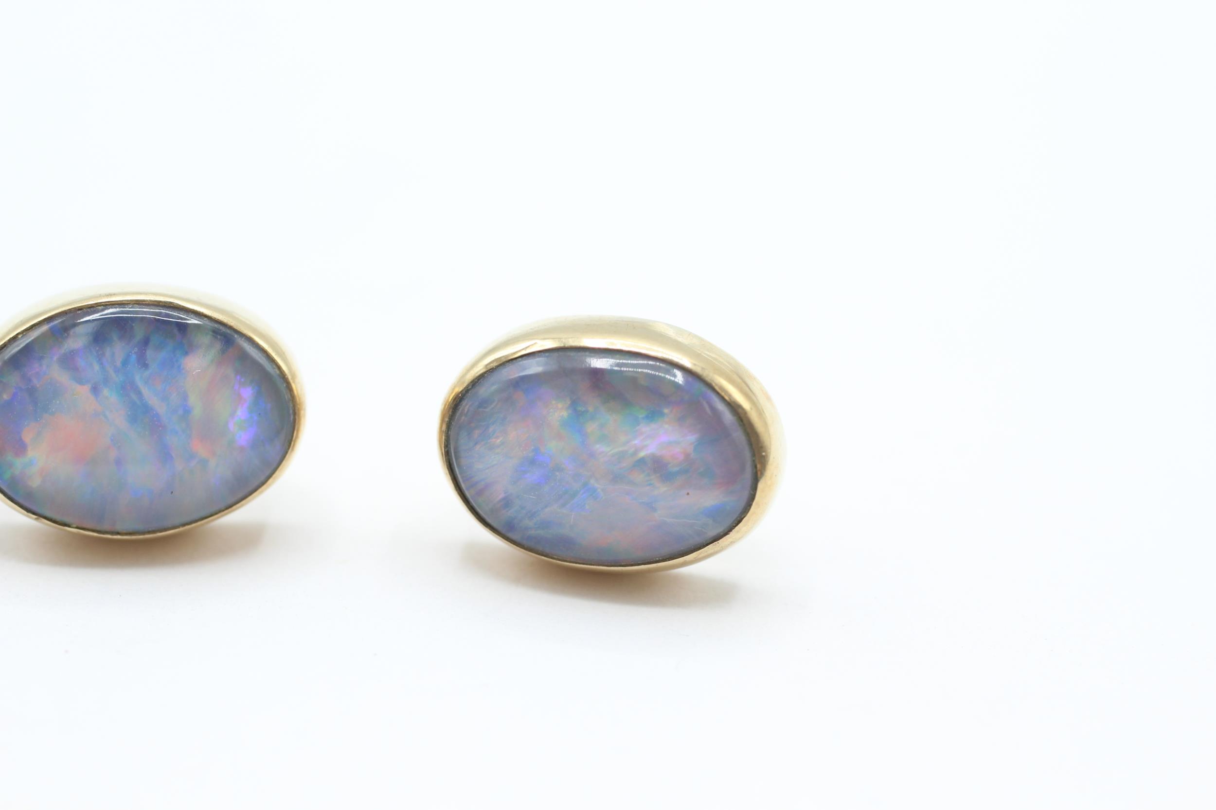 9ct gold black opal triplet stud earrings 4.1 g - Image 3 of 4
