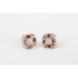 9ct gold vintage sapphire and opal set foliate stud earrings 1.7 g