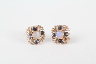9ct gold vintage sapphire and opal set foliate stud earrings 1.7 g