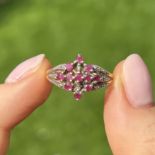 9ct gold diamond & ruby floral cluster ring Size P 2.1 g