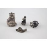 4 x Vintage .850, .900 & .925 Sterling Silver Miniature Animals Inc Cat, Pig 47g - In vintage