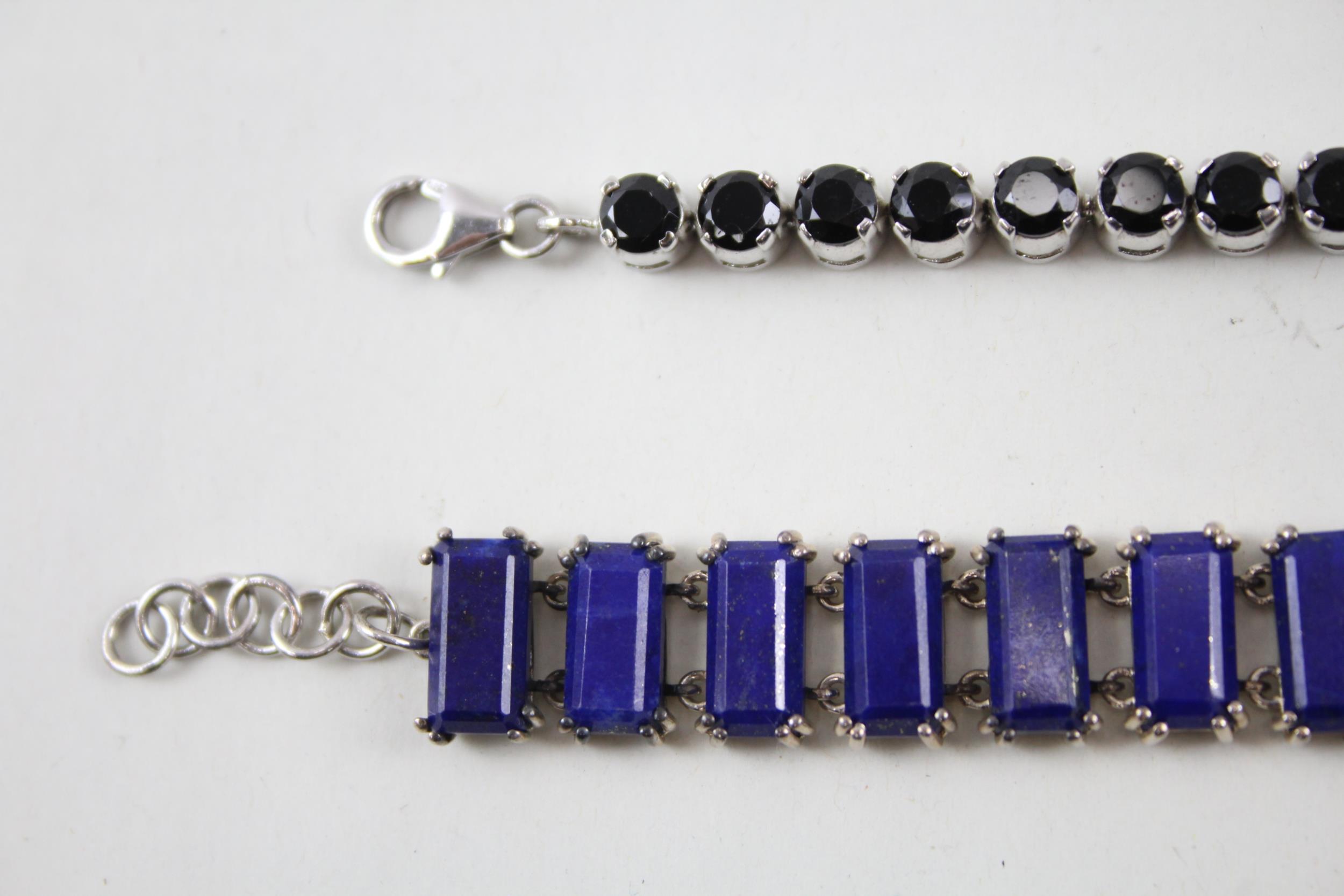 Two silver gemstone tennis bracelets including Lapis Lazuli (48g) - Image 2 of 6