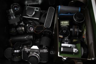 SLR Vintage Film Cameras Inc Zorki, Chinon, FED, Prakitca w/ Misc Lenses Job Lot - SLR Vintage
