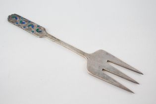 LIBERTY & CO. Arts & Crafts HM 1929 Birmingham Sterling Silver Toast Fork (55g) - w/ Enamel Detail
