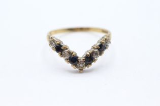 9ct gold vintage sapphire & diamond wishbone ring - MISHAPEN - AS SEEN Size N 1.7 g