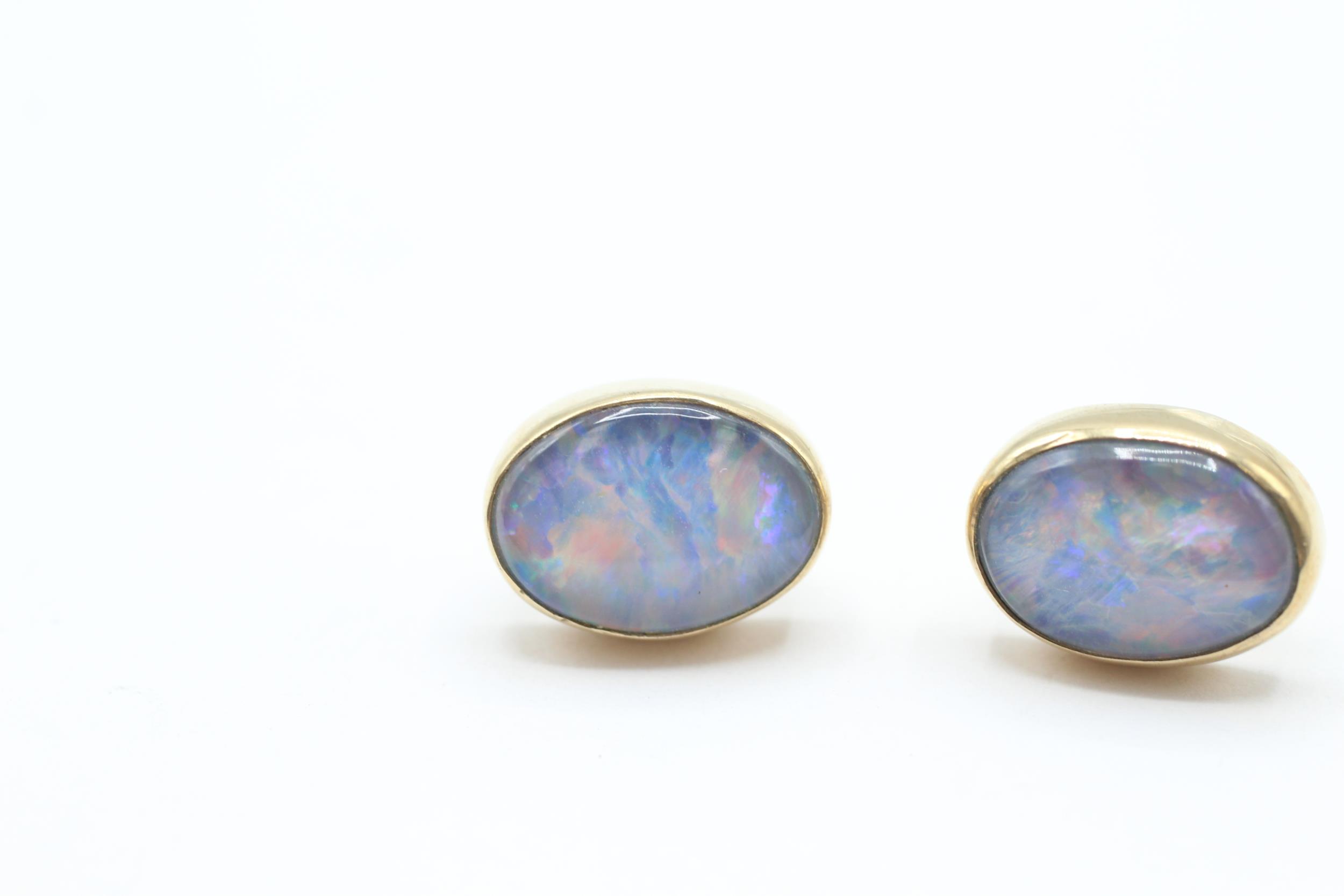 9ct gold black opal triplet stud earrings 4.1 g - Image 2 of 4