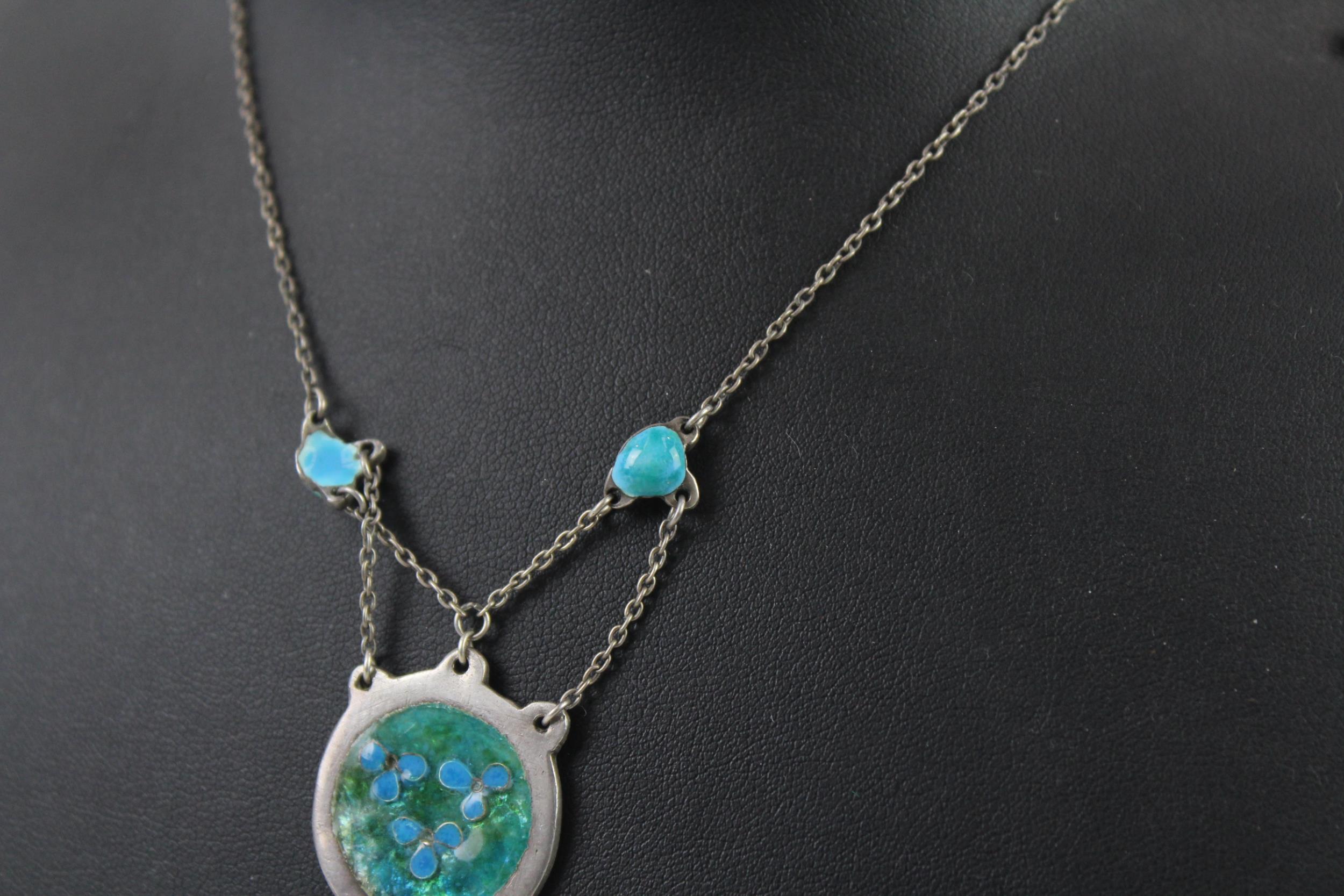 Silver enamel Arts & Crafts necklace (9g) - Image 3 of 7