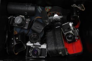 SLR Vintage Film Cameras Inc Zorki, Chinon, FED, Prakitca w/ Misc Lenses Job Lot - SLR Vintage