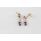 9ct gold pear cut amethyst and diamond accented drop earrings 1 g