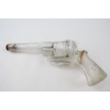Deponirt Revolver Shaped Glass Bottle Hip Flask w/ Cork - In vintage condition Signs of age & wear