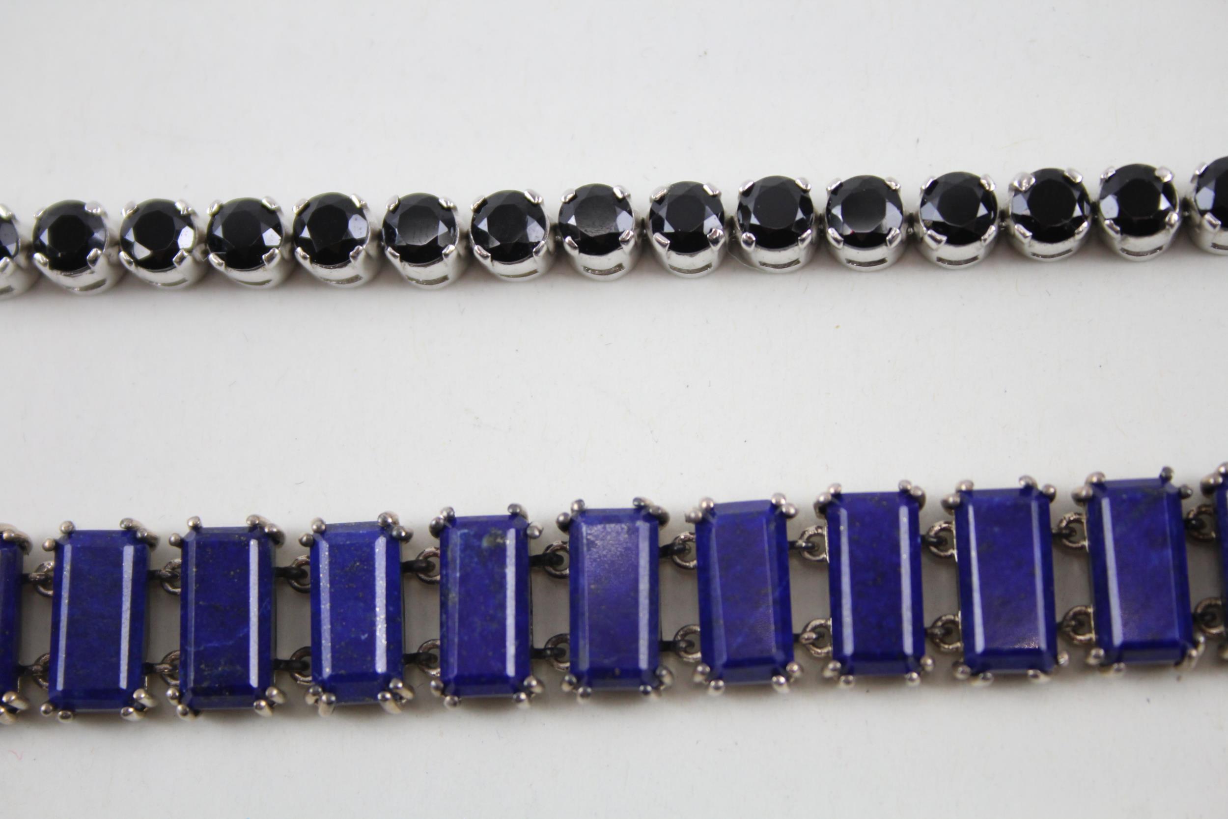 Two silver gemstone tennis bracelets including Lapis Lazuli (48g) - Image 4 of 6