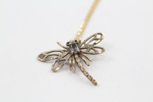 9ct gold blue gemstone dragonfly pendant necklace 2.5 g