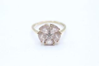 9ct gold morganite & diamond dress ring, claw set Size O 2.1 g