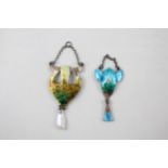 Two silver Arts & Crafts enamel pendants (9g)