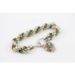 Silver antique bracelet with Diamond set padlock clasp (25g)