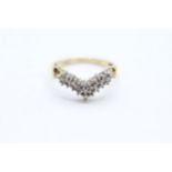 9ct gold pavé set diamond wishbone eternity ring Size M 1.8 g